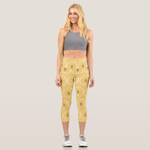 Vintage Apple Pattern Wallpaper Design Capri Leggings