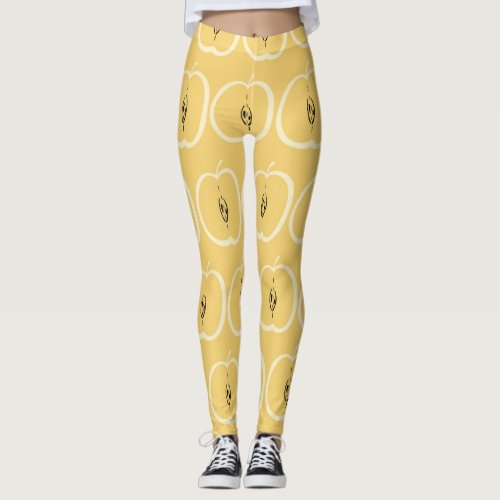 Vintage Apple Pattern Wallpaper Design Leggings