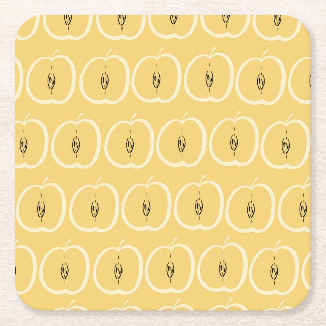 Vintage Apple Pattern: Wallpaper Design. Square Paper Coaster (Front)