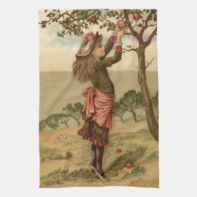 Vintage Apple Picking Kitchen Towel (Vertical)