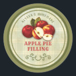 Vintage Apple Pie Canning Label<br><div class="desc">This beautiful Apple Pie Filling Label has a cozy vintage feel that will really make your canned goods stand out. The round apple pie label would look great on the lid or on the front of the jar. The design features a bunch of apples at the top and a place...</div>
