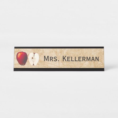 Vintage Apple World Map Teacher Name Elegant Desk Name Plate