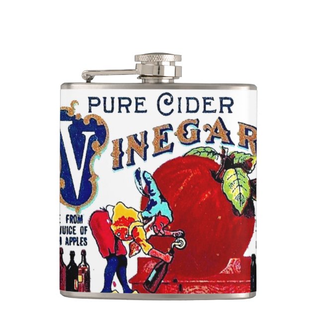 Vintage Apples Cider Vinegar Label Gag Gift Flask (Front)