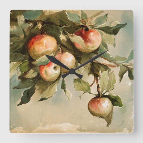 Vintage Apples on a Branch Square Wall Clock