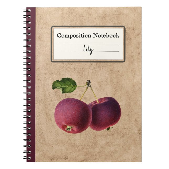 Vintage Apples on a Twig Personalized Composition Notebook (Front)