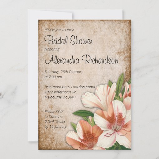 Vintage Apricot Lilies Bridal Shower Invitation Zazzle