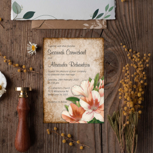 Vintage Apricot Lilies Wedding Invitation