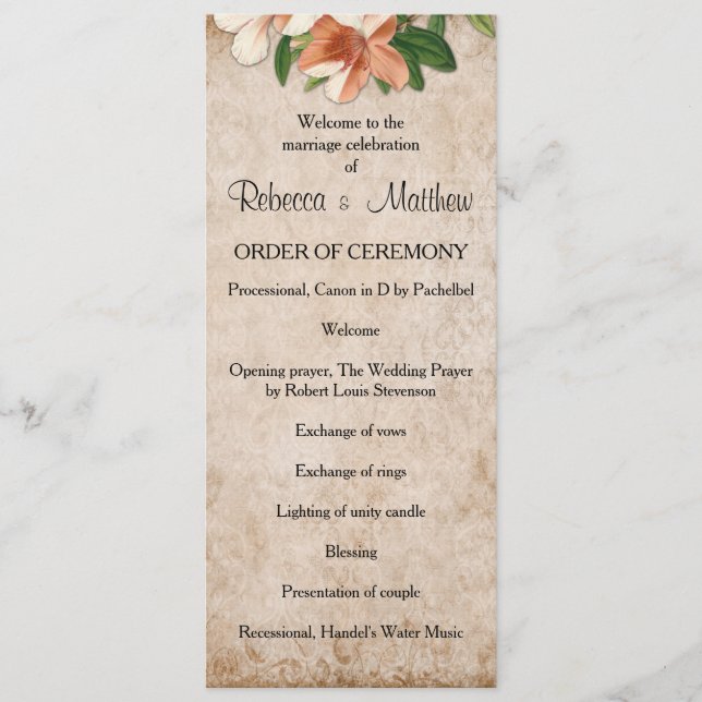 Vintage Apricot Lilies Wedding Program (Front)