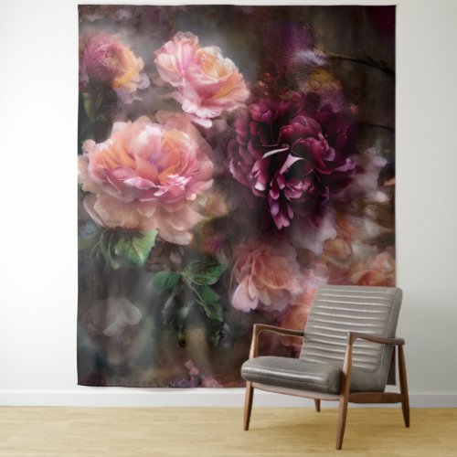 Vintage Apricot Roses Painted In Watercolor  Tapestry