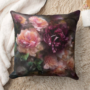 Vintage Apricot Roses Painted In Watercolor Throw Pillow