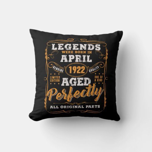 Vintage April 100th Birthday Gift 100 Year Old Throw Pillow