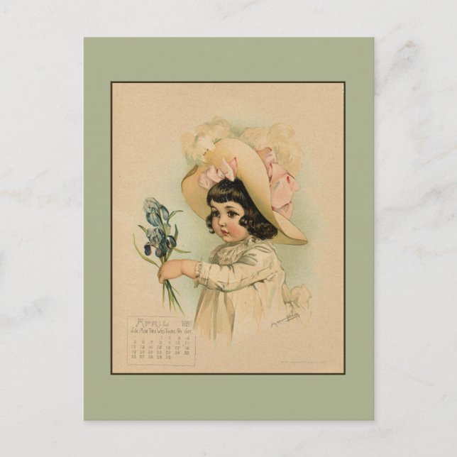 Vintage April 1891 beautiful children drawing Postcard (Front)