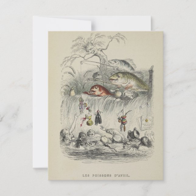 Vintage April Fools Humor Grandville Fishing  Holiday Card (Front)