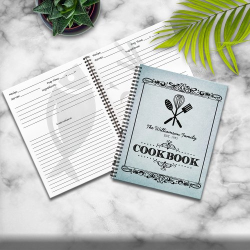 Vintage Aqua Aged Paper Family Cookbook Notebook