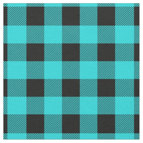 Vintage Aqua and Black Buffalo Plaid Fabric