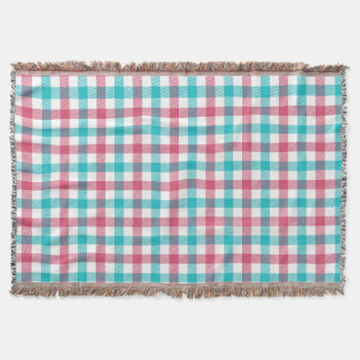 Vintage Aqua and Rose Pink Checkered Pattern Throw Blanket