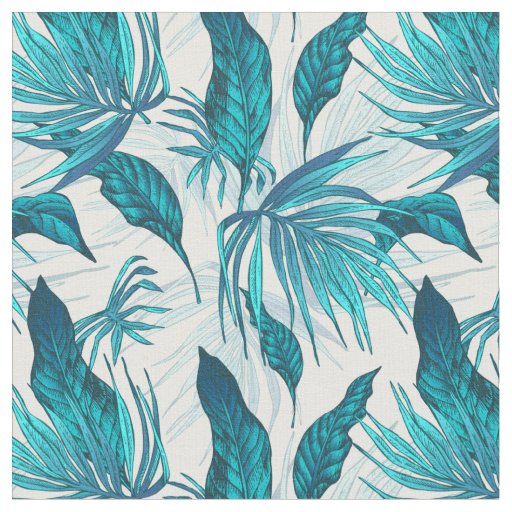 Vintage Aqua and Teal Tropical Pattern Fabric