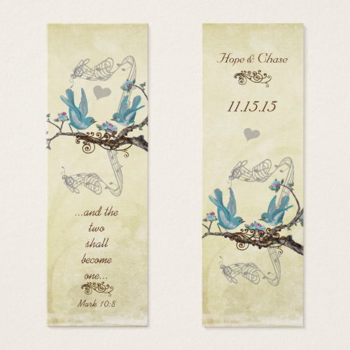 Vintage Aqua Bird hot Pink Blooms Wedding Tags Business Card