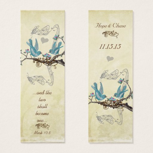 Customizable Vintage Aqua Bird hot Pink Blooms Wedding Tags Business Card