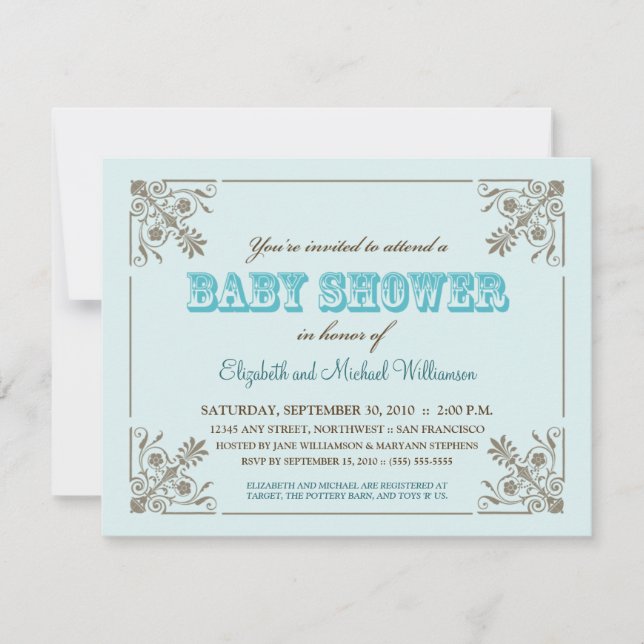 Vintage Aqua Blue Baby Shower Invitation (Front)