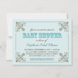 Vintage Aqua Blue Baby Shower Invitation