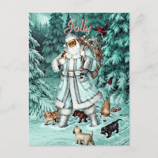 Vintage Aqua Blue Black Santa Claus Christmas Holiday Postcard