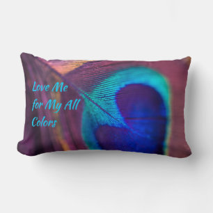 Vintage Aqua Blue Elegant colorful Peacock Feather Lumbar Pillow