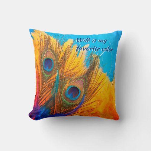 Vintage Aqua Blue Elegant Peacock Feather  Throw Pillow