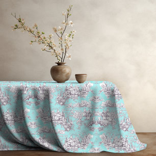 Vintage Aqua Blue French Country Floral Toile Tablecloth