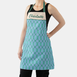 Vintage Aqua Blue Lines Pattern Personalized Apron