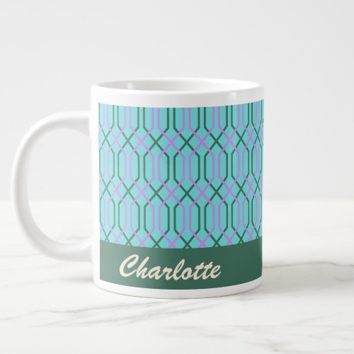 Vintage Aqua Blue Lines Pattern Personalized Giant Coffee Mug