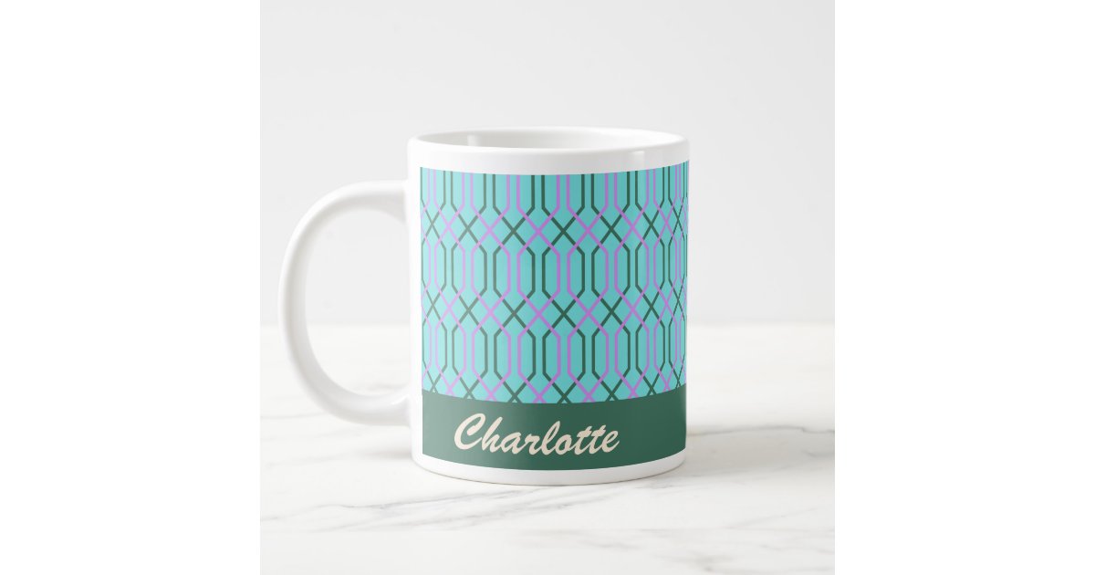 Vintage Aqua Blue Lines Pattern Personalized Giant Coffee Mug | Zazzle