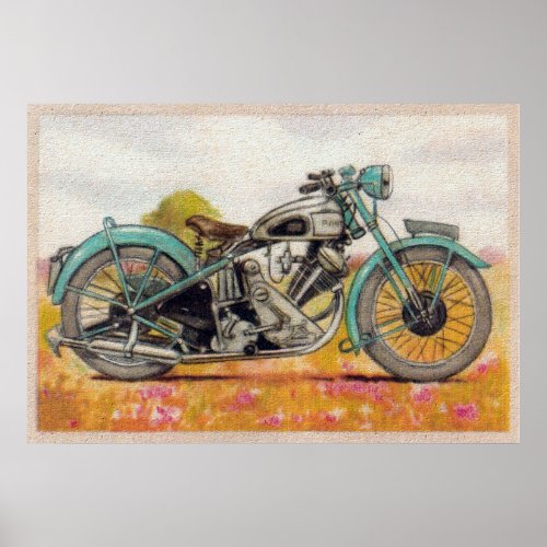 Vintage Aqua Blue Motorcycle Print