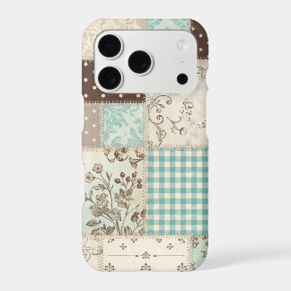 Vintage Aqua Blue Patchwork Gingham Lace Iphone 18 Pro Case