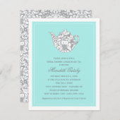 Vintage Aqua Blue Wedding Bridal Shower Tea Party Invitation (Front/Back)