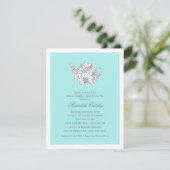 Vintage Aqua Blue Wedding Bridal Shower Tea Party Invitation (Standing Front)