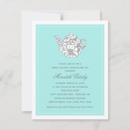 Vintage Aqua Blue Wedding Bridal Shower Tea Party Invitation