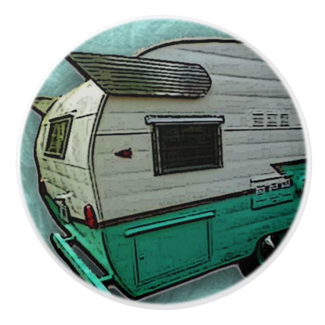 vintage aqua camper drawer knob (Front)