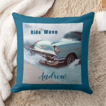 Vintage Aqua Car "Ride The Wave" Quote Ocean Beach