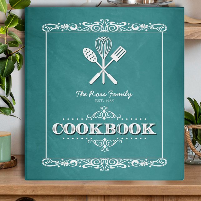 Vintage Aqua Chalkboard Family Cookbook Binder (Creator Uploaded)