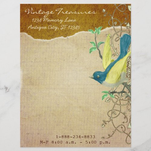 Vintage Aqua Damask Monogram Letterhead