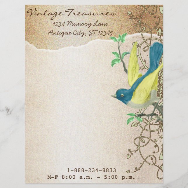 Vintage Aqua Damask Monogram Letterhead (Front)