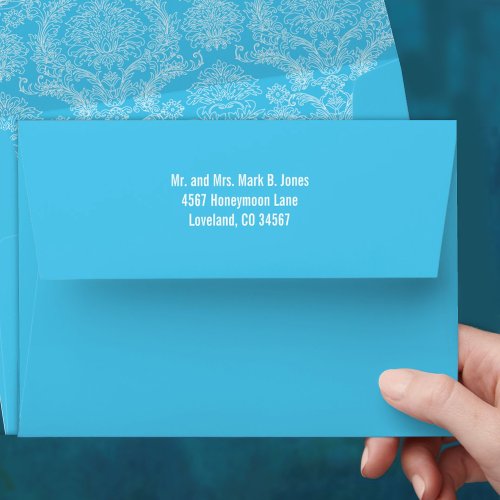 Vintage Aqua Damask Wedding Envelopes