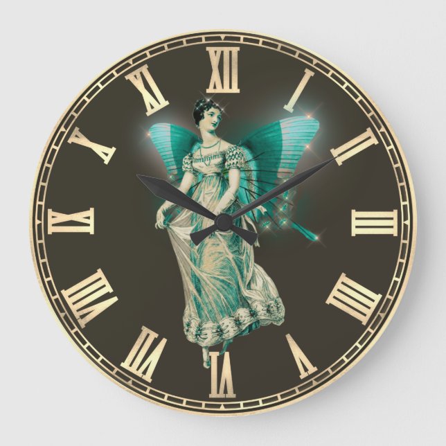 Vintage Aqua Fairy Large Clock (Front)