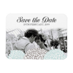 Vintage Aqua Flowers Save the Date Flexible Magnet