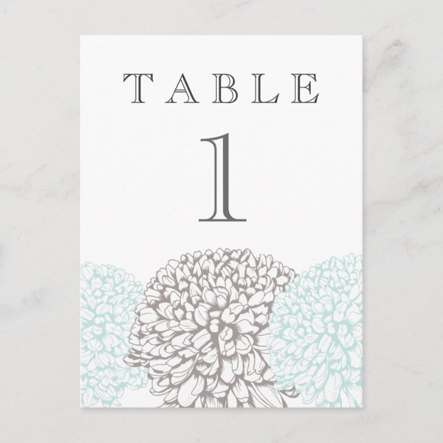Vintage Aqua Flowers Suite Table Number Post Card (Front)