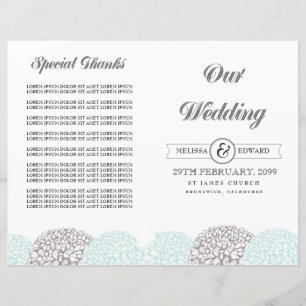 Vintage Aqua Flowers Wedding Program Booklet