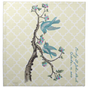 Vintage Aqua Hot Pink Vintage Bird Moroccan Tile Napkin