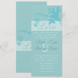 Vintage Aqua Love Bird Wedding Invitation