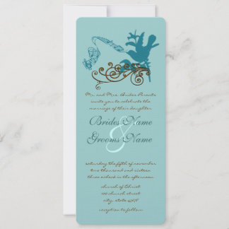 Vintage Aqua Love Bird Wedding Invitation